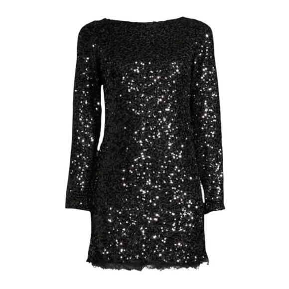 Sachin + Babi Size 0 NEW Black Long Sleeve Cameron Sequin Low Back Mini Dress - Picture 3 of 9